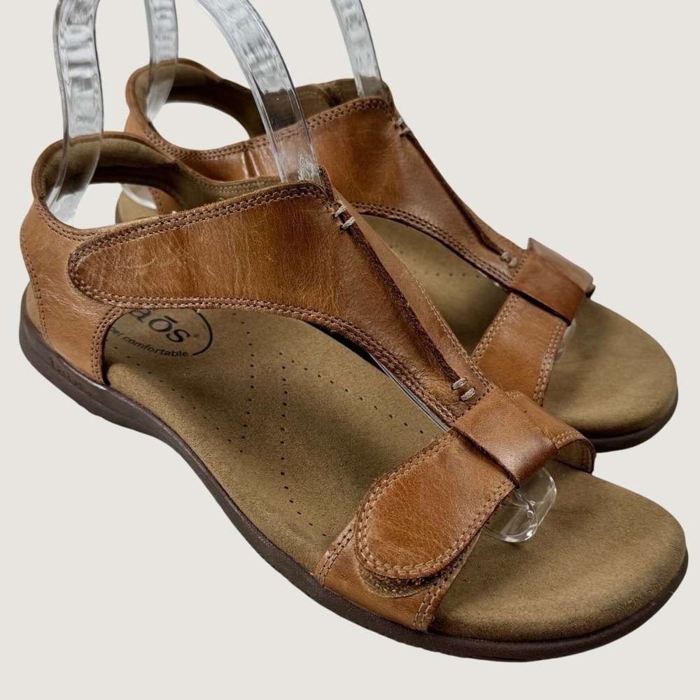 Taos The Show T-Strap Sandals Womens 7 Tan Leather Flat Comfort TSH-14039 Boho